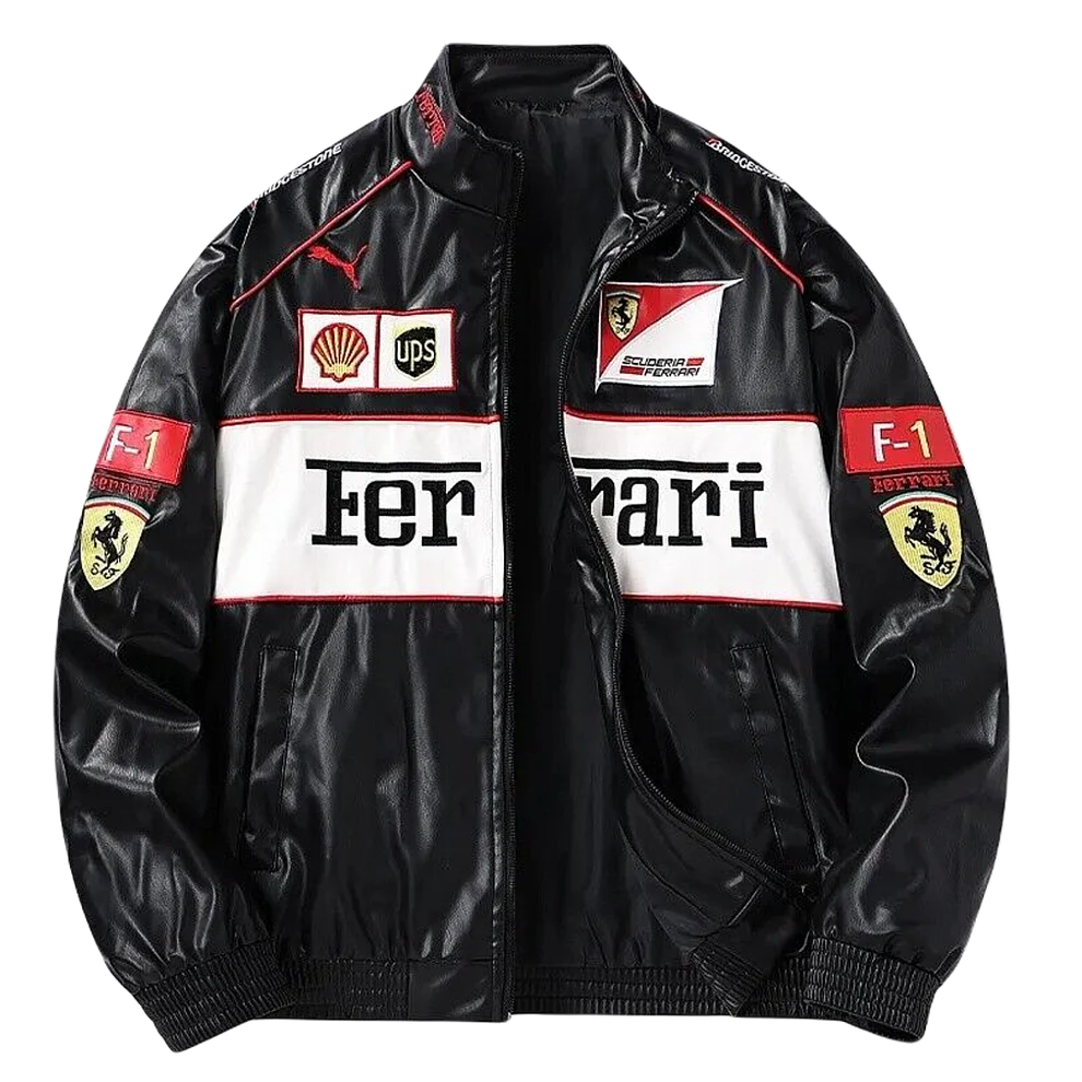 Giacca in Pelle Racing Bianca – Stile F1