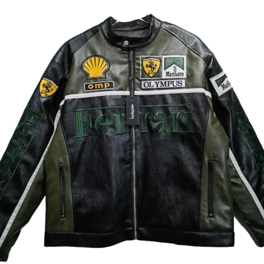 Giacca in Pelle Racing Verde – Stile F1
