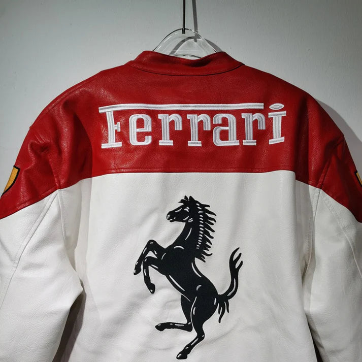 Giacca in Pelle Racing Bianca – Stile F1