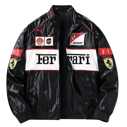 Giacca in Pelle Racing Bianca – Stile F1