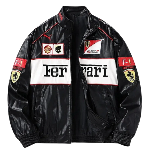 Giacca in Pelle Racing Bianca – Stile F1
