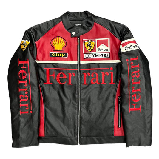 Giacca in Pelle Racing Rossa – Stile F1 Vintage