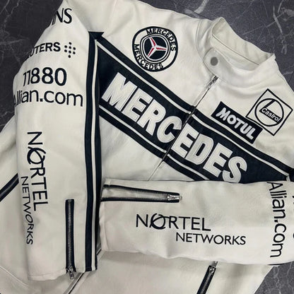 Giacca in Pelle Racing Mercedes-Benz Bianca – Stile F1